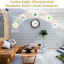 Illuminated Large Metal Outdoor Clocks Waterproof 18 Inches With AI Auto Light Smart Sensor,Extra Big Indoor Outdoor Wall Clocks With Thermometer & Hygrometer for Patio, Pool, Garden,Porch (Oil Rubbed Bronze)