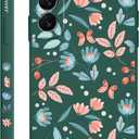 for Samsung Galaxy S22 Case, Case for S22 Galaxy Liquid Silicone Soft Slim Fashion Design Flower Phone Protective Phone Cover 6.1"-Leaf Green
