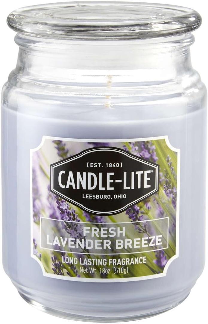 Candle-lite Scented Candles, Fresh Lavender Breeze Fragrance, One 18 oz. Single-Wick Aromatherapy Candle with 110 Hours of Burn Time, Light Purple Color