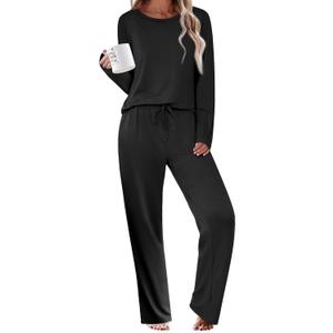 Ekouaer Womens Pajama Sets 2 Piece Sleepwear Soft Pajamas Long Sleeve Pjs Comfy Loungewear (Large, Black)