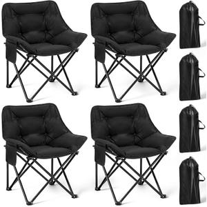 Redbaker 4 Pack Padded Camping Chairs for Adults Oversized Heavy Duty Folding Lawn Chair 400 Lbs Support with Carry Bag for Outdoor Camping Beach Fishing Patio, Black, 27 inches x 20 inches x 28.35 inches