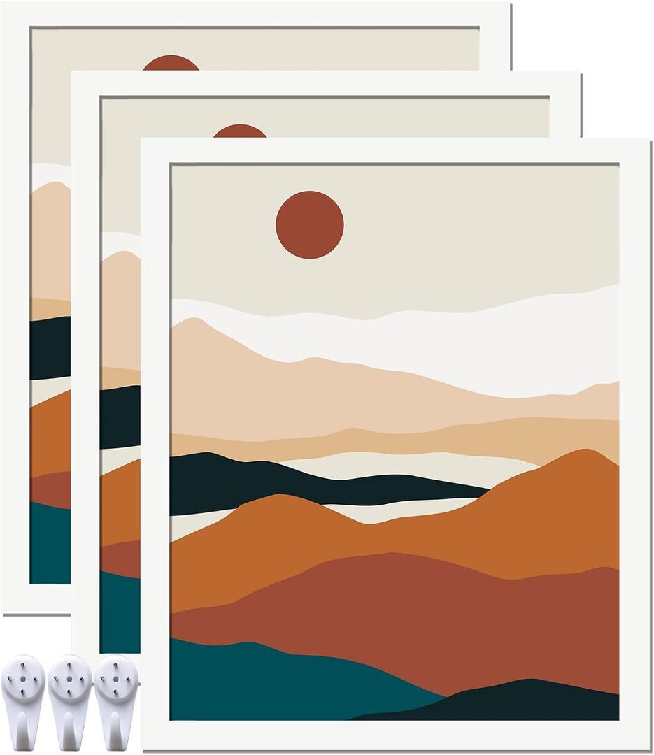 White 9x11 Picture Frame Set of 3, High Transparent Frame for 9 By 11 Photo Collage Canvas Poster Size Wall Mount and Tabletop Horizontally Vertically (White, 9 x 11 inches)