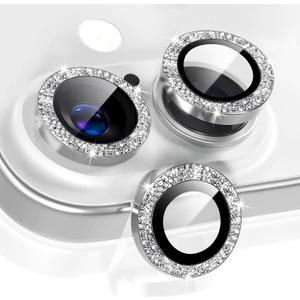 2 Set Camera Lens Protector for iphone 17,Ultra HD 9H Tempered Glass Camera Protector,Anti Scratch Women Girls Shiny Camera Cover for iphone 17 2025,Glitter Silver