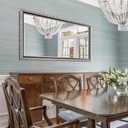 46x22 Inch Baroque Carved Solid Wood Wall Mirror, Antique Silver