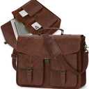 RAINSMORE 17.3 Inch Men's Messenger Bag, PU Leather Laptop Briefcase for Work, Office & Business Travel, Spacious Satchel Bag (Brown)