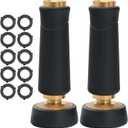 Brass Hose Nozzle, Heavy-Duty Sprayer for Garden Hoses, High Pressure Adjustable Twist Hose Nozzle, Spray Gun Rubber-Coated, Extra 10 Rubber Washers, 2 Pack