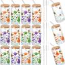 12 Packs Halloween Glass Cups Gifts Boo Baskets Stuffers 16oz Color Changing Cups with Lid Straw Pumpkin Ghost Skull Iced Coffee Drinking Glass Tumbler Halloween Gifts for Women Party Decor