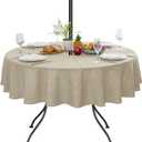 Outdoor Tablecloth with Umbrella Hole - Patio Table Cloth Zippered Round 60 Inch, Linen-Look Polyester Table Cover Water Resistant for Picnic Outside, Natural Color