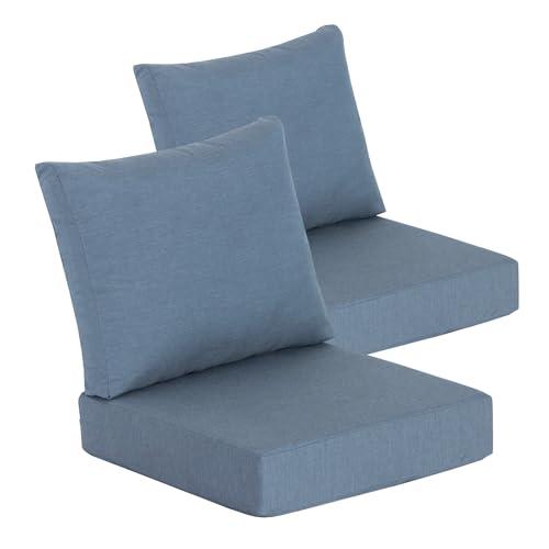 Goodgoods 24 x 24 Sunbrella Outdoor Patio Deep Seat Cushions 2-Pack, Fade-Resistant & Water-Resistant Furniture Chair Cushions with 30D High-Resilience Foam for Sofa, Spectrum Denim