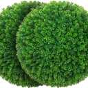 16.7 Inch Artificial Pine Cone Topiary Balls Set of 2, Green Boxwood Balls Plant with 7 Layers Leaves UV Protection Faux Evergreen Plants Outside Decor for Porch Garden Backyard