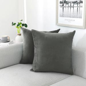 NiNi ALL Decorative Throw Pillow Covers Velvet 20x20 Inch Dark Grey Pack of 2 Cushion Covers Soft for Couch Sofa Bedroom Living Room Outdoor