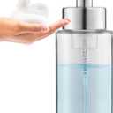 Doiliese Glass Foaming Hand Soap Dispenser, 10 oz Easy Refill Glass Soap Dispenser, Foam Dispenser with Stainless Steel Pump & Waterproof Labels, Clear Foam Soap Bottle for Bathroom Countertop (Brushed Nickel Foam 1pc)