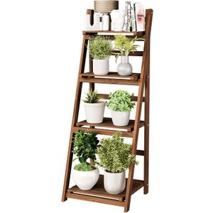 IDZO 4 Tier Wooden Ladder Shelf 44 in Bookcase Ladder Shelf Storage Shelves Rack Shelf Unit for Office and Home 44 x 16.5 inches, Wood Brown