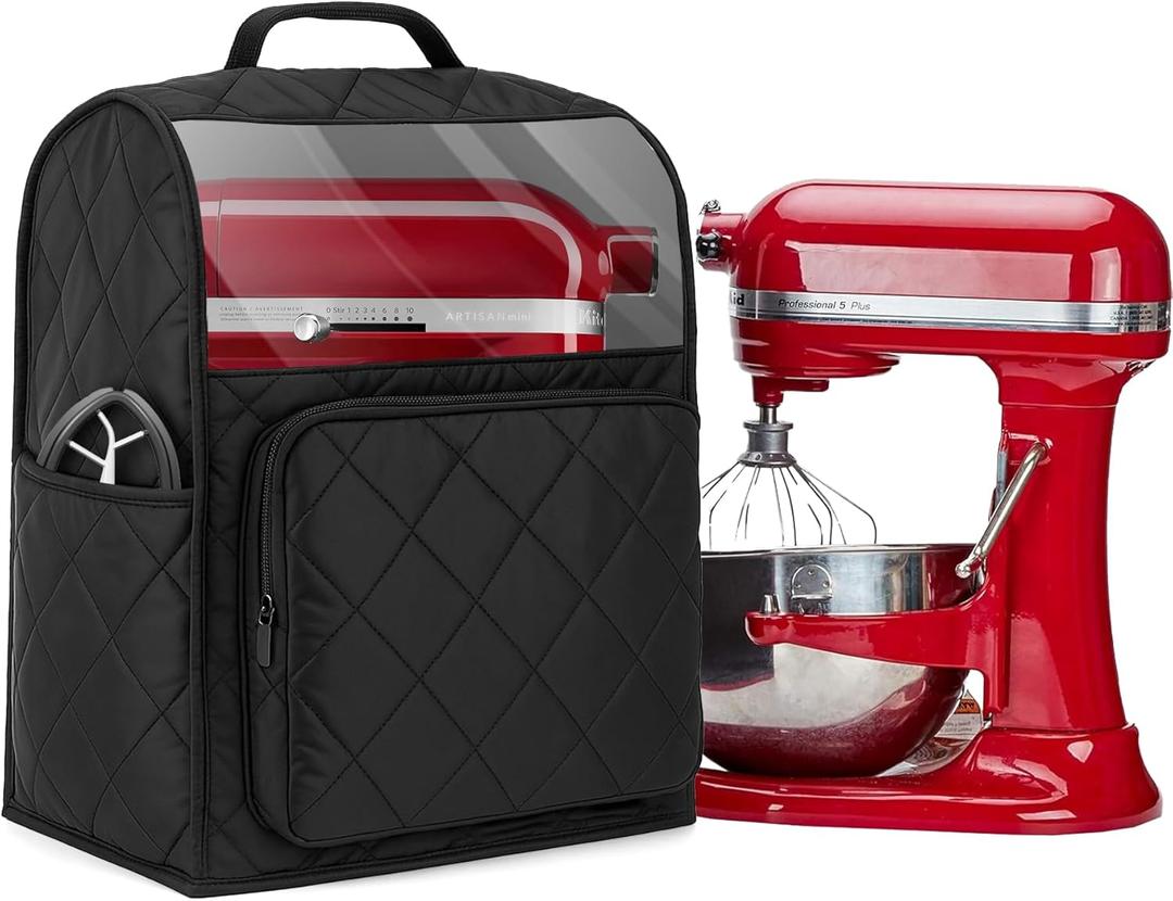 Stand Mixer Cover Compatible with KitchenAid 5/4.5 Quart Tilt Head Lift Mixers, Washable Appliance Dust Cover with Multi Pockets for Kitchen Aid Accessories and Attachments, Black