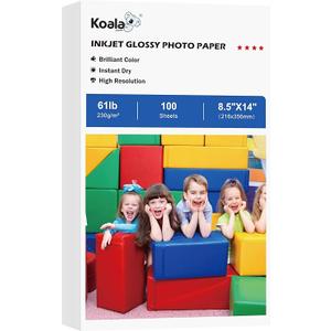 Koala Heavyweight Photo Paper High Glossy 8.5x14 Inches Legal Size for Inkjet Printing 100 Sheets 61LB
