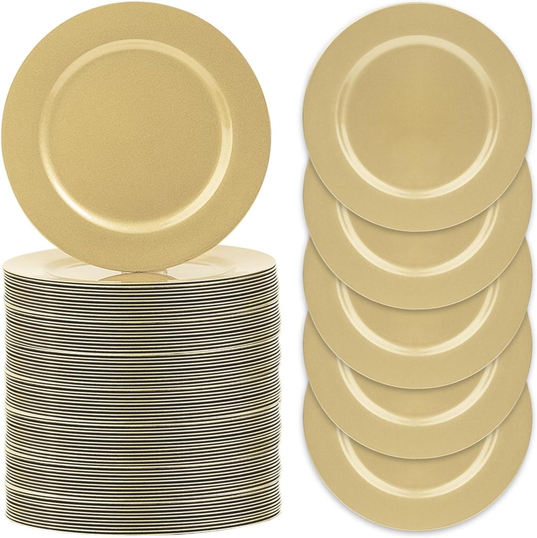 MAONAME 100 PCS Gold Charger Plates Bulk, 13" Plate Charger for Dinner Plates, Plastic Round Chargers, Table Chargers for Table Setting, Wedding