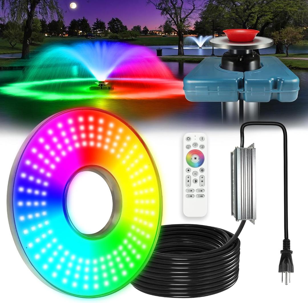 Goldlife Pond Fountain Aerator Lights, F0 200W RGBW 20000LM 160LED Fountain Light with 100FT Power Cord, IP68 Stainless Wireless Sync Control Floating Fountains Pump Multicolor Light for Lake Ponds