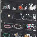 Hanging Jewelry Organizer with 50 Transparent Pockets, 360 Rotating Hanger & Secure Zipper Closure - Foldable Double Sided Jewelry Storage Bag for Earrings, Rings, Necklaces, Bracelets (Black)