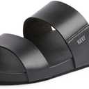 Reef Women's Cushion Vista Fashion Slide Sandal, Vegan Leather Strap, Soft Footbed (6, Black)