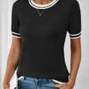 LOMON Short Sleeve Sweater for Women Light-Weight Crew Neck Summer Tops Dressy Casual Women's Clothes 2026, (Black, L)