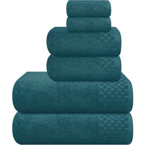MyOwn Premium Cotton 6 Pack Towel Set for Bathroom, Contains 2 Bath Towels 28x55 inch, 2 Hand Towels 16x24 inch & 2 Wash Coths 12x12 inch, Ideal Everyday use, Compact & Lightweight - Teal
