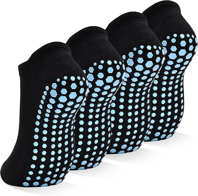 SkiBeaut Grips Non Slip Socks for Women, 4 Pairs Yoga Pilates Anti Skid Woman Hospital Gripper Socks (8-10)