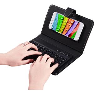 Watris Veiyi Wireless Keyboard with Leather Case - Bluetooth Cell Phone Keyboard Case, Flip Cover with Stand for iOS Android