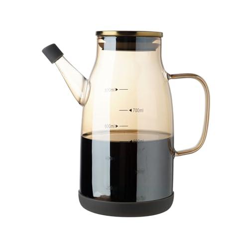 Large Glass Oil Dispenser Bottle for Kitchen Cooking Recipiente Para Aceite De Cocina Olive Oil Vinegar Dispenser Cruet Stainless Steel Lid No Drip Liquid Container (Champagne, 27oz / 800ml)