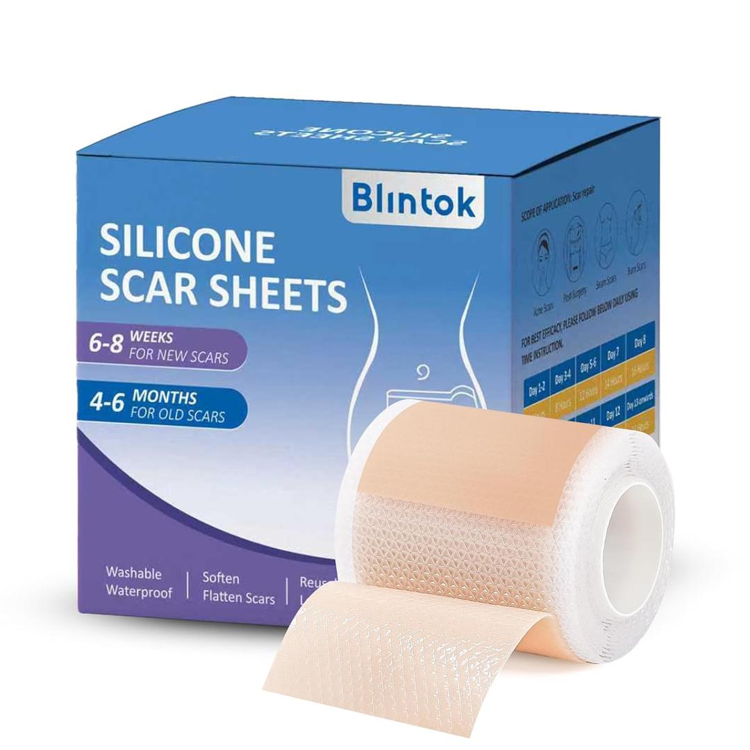 3 x Silicone Scar Sheets Roll (1.6"x158" 4m) - Reusable Waterproof Scar Tape, Strips for C-Section, Surgery, Keloid, Burn & Acne Scars Removal