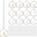 3.15'' Hanging Glass Tealight Holder Globe and Clear K9 Crystal Garland Strands, Hanging Glass Terrarium Containers for Wedding Party Tree Decoration(34 Pcs)