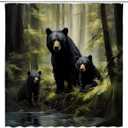 Black Bear Shower Curtain Rustic Green Forest Cabin Wildlife Animal Family Hunting Lodge Country Camping Farmhouse Bathroom Curtain Set with Hooks(70" WX70 H)