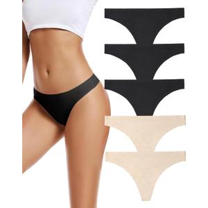 voenxe Seamless Women Underwear Thongs,No Show Ladies Thong,No Line Workout Breathable Comfortable Panties,Soft Undies,5-Pack, Medium, Apricot 