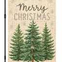 IVN Christmas Rustic Pine Tree Trio with Snowflakes and Merry Christmas Text Coarse Linen Garden Flag 12x18inch Linen Double-Sided Outdoor Yard Flag Suitable for Porches and Yards