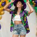 Fat Tuesday Shirts for Women Fat Tuesday Party Outfit Button Up New Orleans Themed Party Short Sleeve Tops (S)