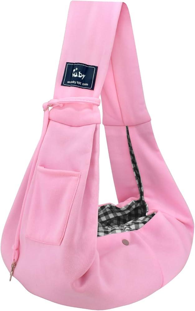 Dog Carrier Sling - Reversible Puppy Carrier Purse with Storage Pocket, Hand-Free Dog Sling Carrier for Carry Small Dogs and Cats, Travel Safety Harness, Dog and Cat Harness (Pink)