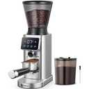 AMZCHEF Coffee Grinder, Burr Coffee Bean Grinder for Home Use with 48 Precise Grind Settings, Detachable Funnel Stand for Espresso, LED Control Panel, Anti-static Design, Silver