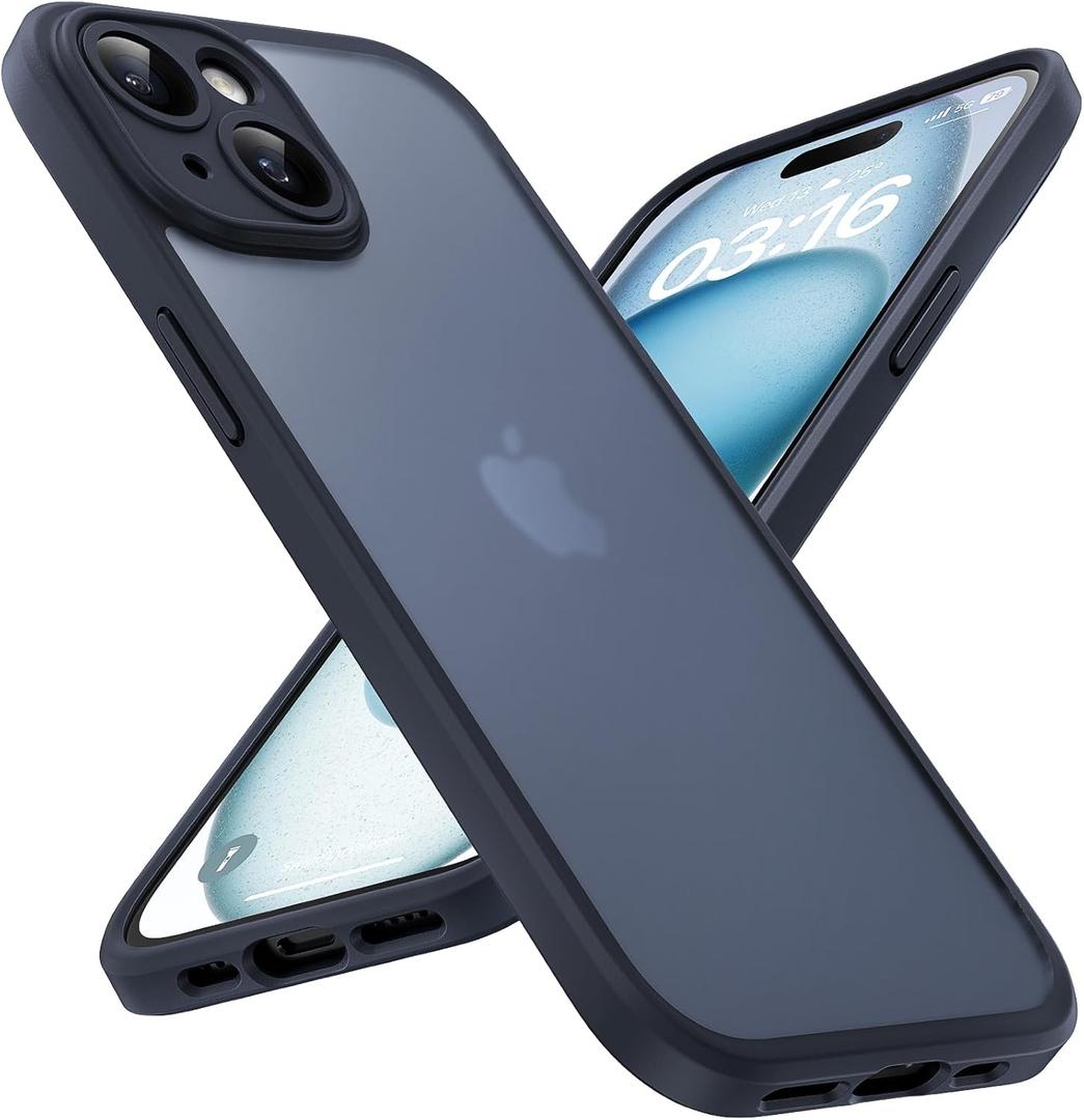 TOCOL for iPhone 15 Plus Case, Upgraded Full Camera Protection, Drop Protection, Translucent Matte Back Bumper Phone Cover 6.7-InchBlack