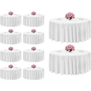 VEVOR White Round Tablecloths 10 Pack, 132 Inches in Diameter, Stain- & Wrinkle- Resistant, Machine Washable Table Clothes, Polyester Fabric Table Covers for Wedding, Party, Banquet, Formal Events