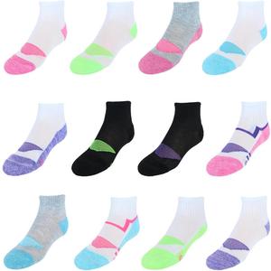 Hanes Girls' Cool Comfort Ankle, 12-Pair Pack Fashion Liner Socks (Small)