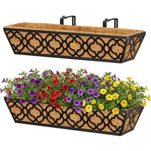 Y&M Railing Planter Boxes 24 Inch 2 Pack, Hanging Balcony Planter, Adjustable Deck Railing Planter Box, Metal Window Boxes Outdoor for Fence, Porch Flower Pots Holder