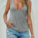 Tankaneo Womens Scoop Neck Tank Tops Summer Casual Sleeveless Loose Fit T Shirts Beach Vacation Workout Basic Tees Grey (Gray, M)