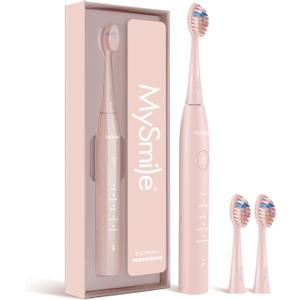 MySmile DY156 Electric Toothbrush for Adults, Rechargeable Sonic Battery Toothbrush Portable with 3 Brush Heads, 2 Mins 5 Modes Smart Timer, 45000VPM, One Charge for 60 Days - Pink