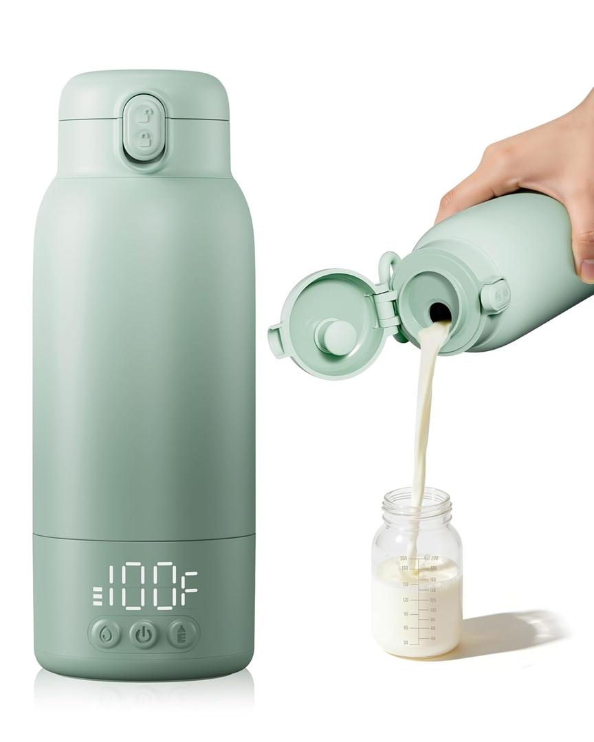 Portable Bottle Warmer for Travel, Baby Milk Warmer with Fast Heating & Long Battery Life, 17 Ounces Large Capacity Bottle Warmer with Long-Lasting Keep Warm Function, Green