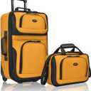 U.S. Traveler Rio Fabric Expandable Carry-on Luggage, Rolling Suitcase, Orange, 2 Wheel Set