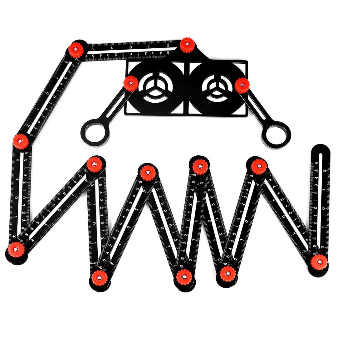 QWORK Multi Angle Aluminum Alloy Measuring Ruler - 12-Sided, Aluminum Alloy Angle Measurement Tool with Hole Punch Locator