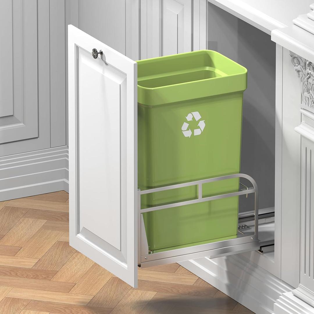 Pull Out Trash Can Under Cabinet Shelf, Under Cabinet Trash Cans Pull Out Kit with Soft-Close Slides,Door Mounting Under Sink Trash Can Slider for Kitchen,Fits Up to 40 Qt(Can Not Included)