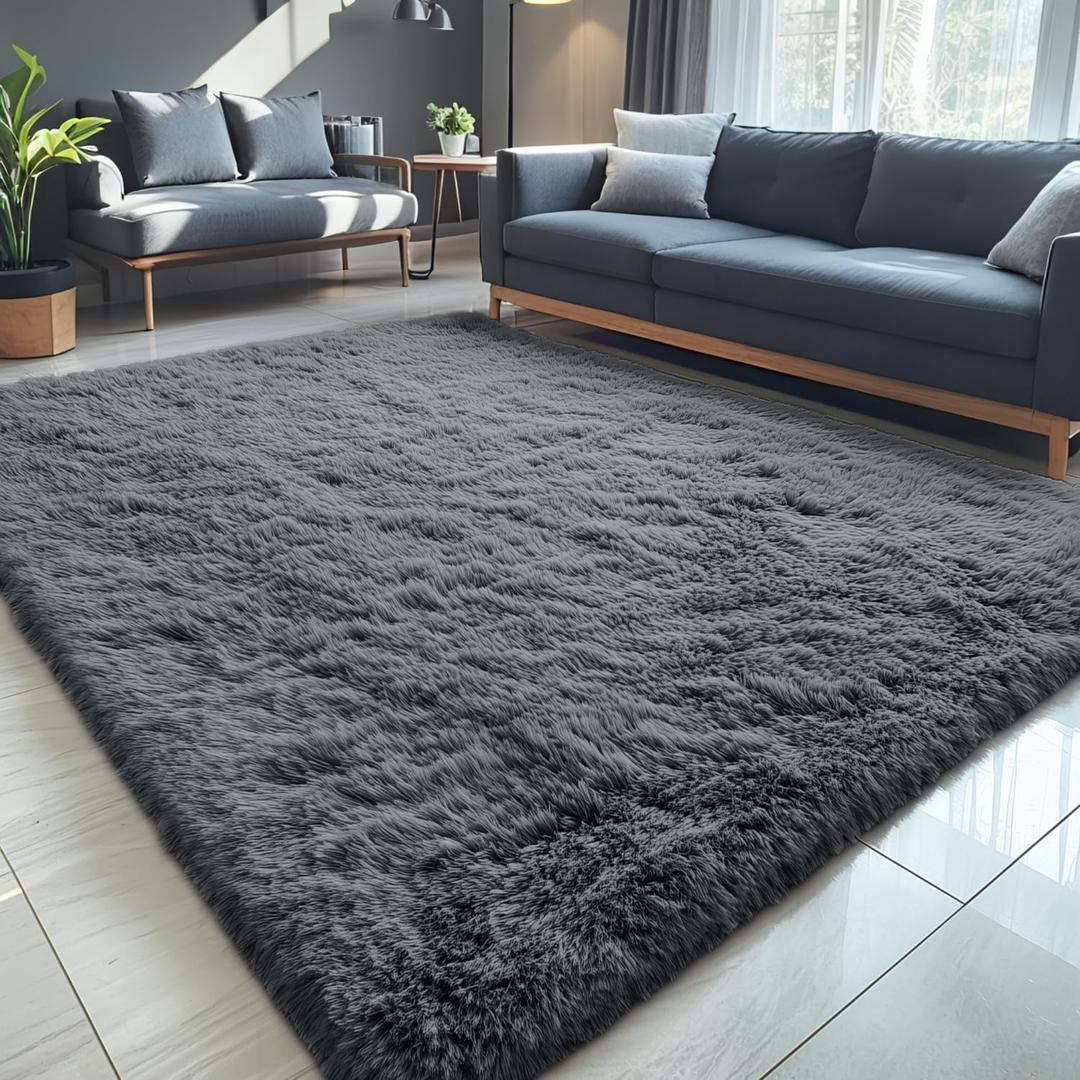 OLANLY 5x8 Machine Washable Large Area Rugs for Living Room, Bedroom, Soft Fluffy Shaggy Bedside Rug, Indoor Floor Carpet for Kids Girls and Boys, Dorms, Nursery, Home Decor Aesthetic, Grey