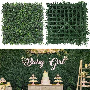 Grass Wall Panels, 10"x 10"(12pcs) 4-Layer Artificial Boxwood Faux Green Wall for Interior, Garden Party Wedding Backdrop, Indoor Outdoor Plant Wall Decor