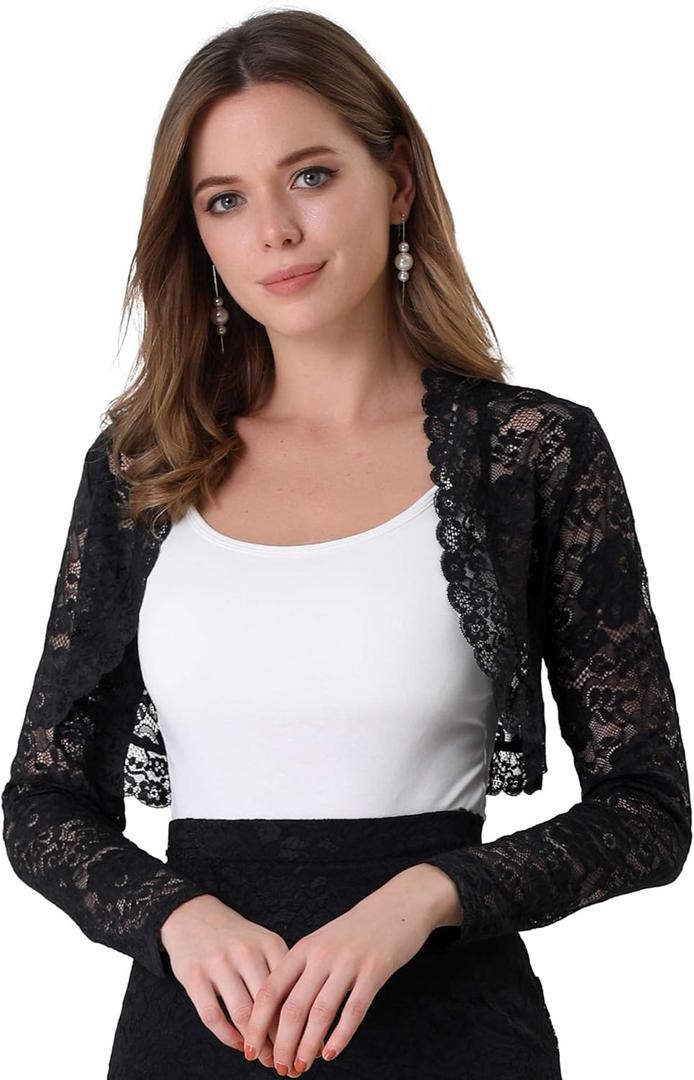 Allegra K Women's Elegant Crop Cardigan Sheer Floral Lace Bolero Shrug Top (Medium)