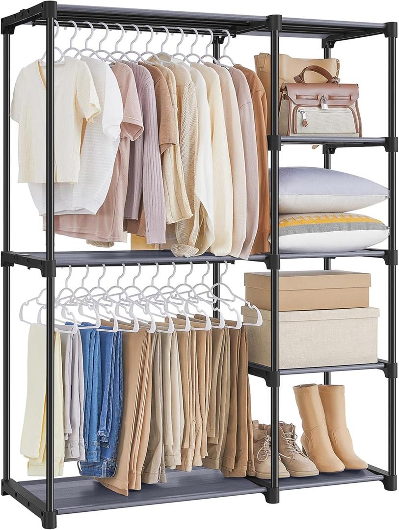 SONGMICS Portable Closet, Freestanding Closet Organizer, Clothes Rack with Shelves, Hanging Rods, Storage Organizer, for Cloakroom, Bedroom, 44.1 x 16.9 x 65 Inches, Gray URYG024G02 (Grey)